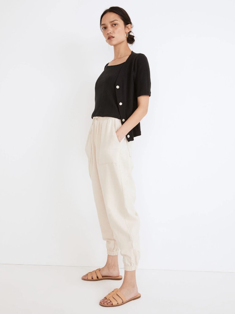 Madewell Ribbed Pointelle Short Sleeve Cardigan, Black, Women's Size Small